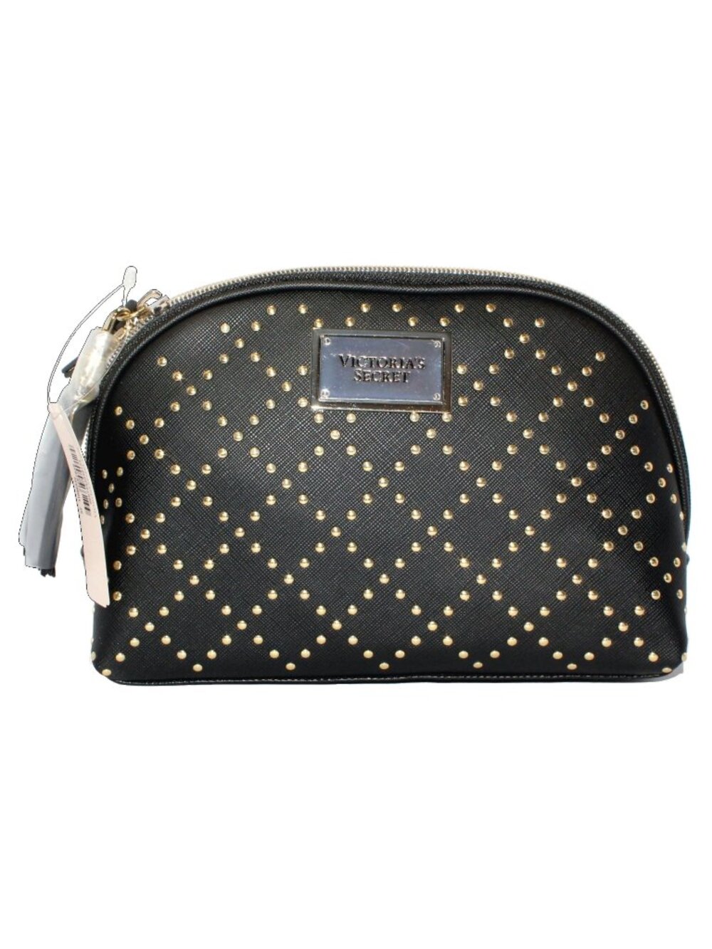 Victoria's Secret MD Studded Black Beauty Bag with Leopard Print Lining #329381